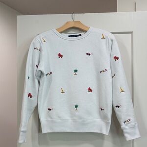 Polo Ralph Lauren Vintage White Embroidered Sweatshirt—BEAUTIFUL!!  Size XS